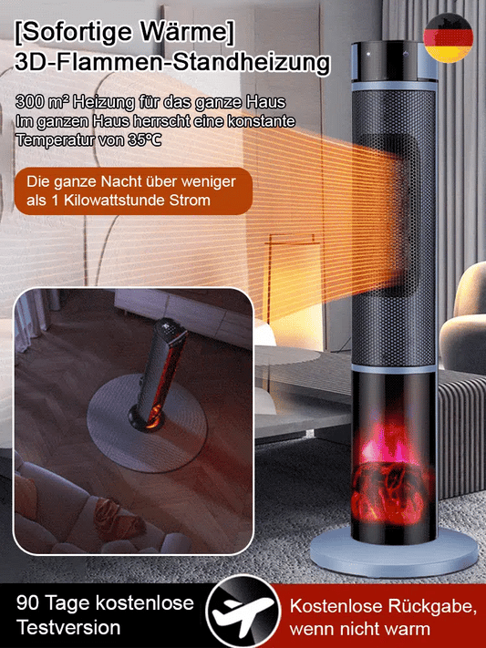 [1 Sekunde schnelles Aufheizen] Dreistufig einstellbare, großflächige 3D-Flammen-Raumheizung